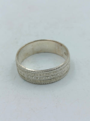 925 Silber Bandring mit Ziseliertem Muster Gr61 Klassisch