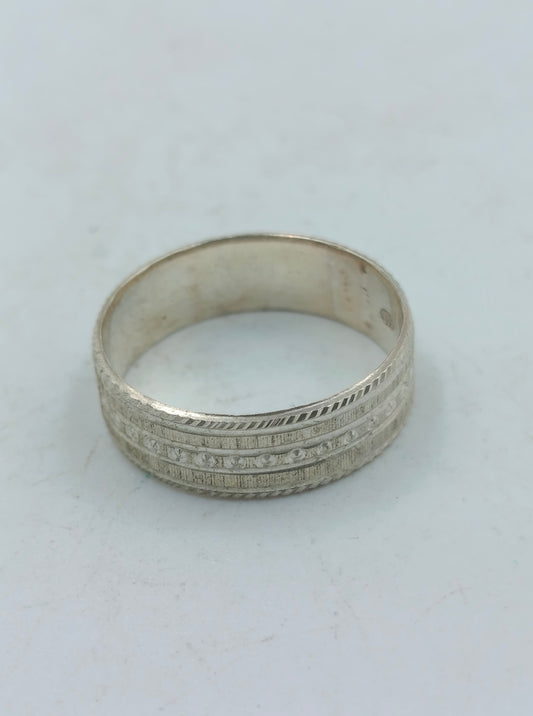 925 Silber Bandring mit Ziseliertem Muster Gr61 Klassisch