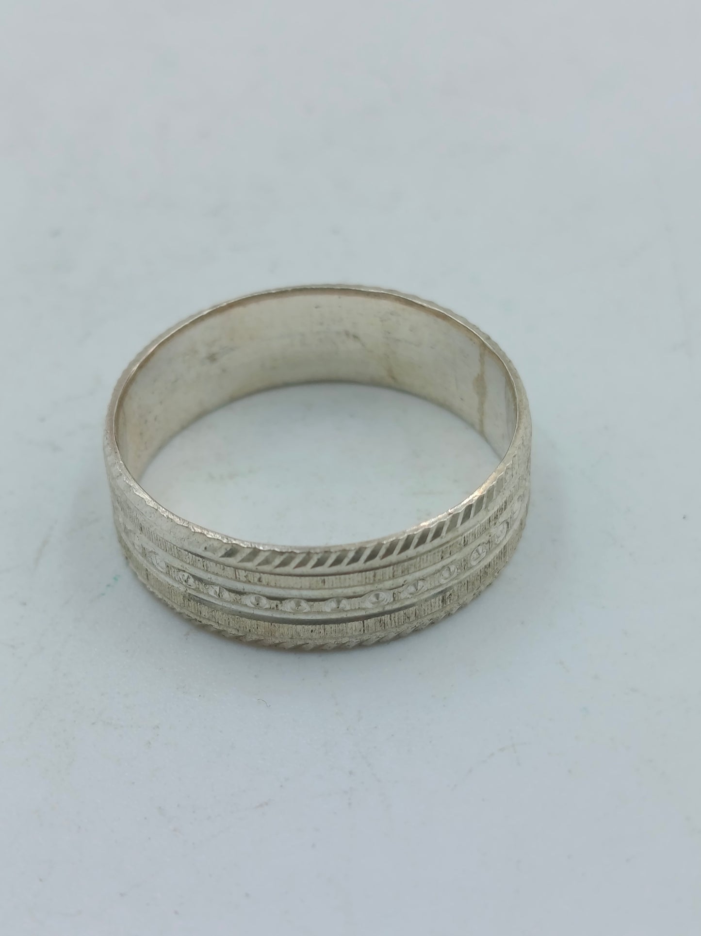 925 Silber Bandring mit Ziseliertem Muster Gr61 Klassisch