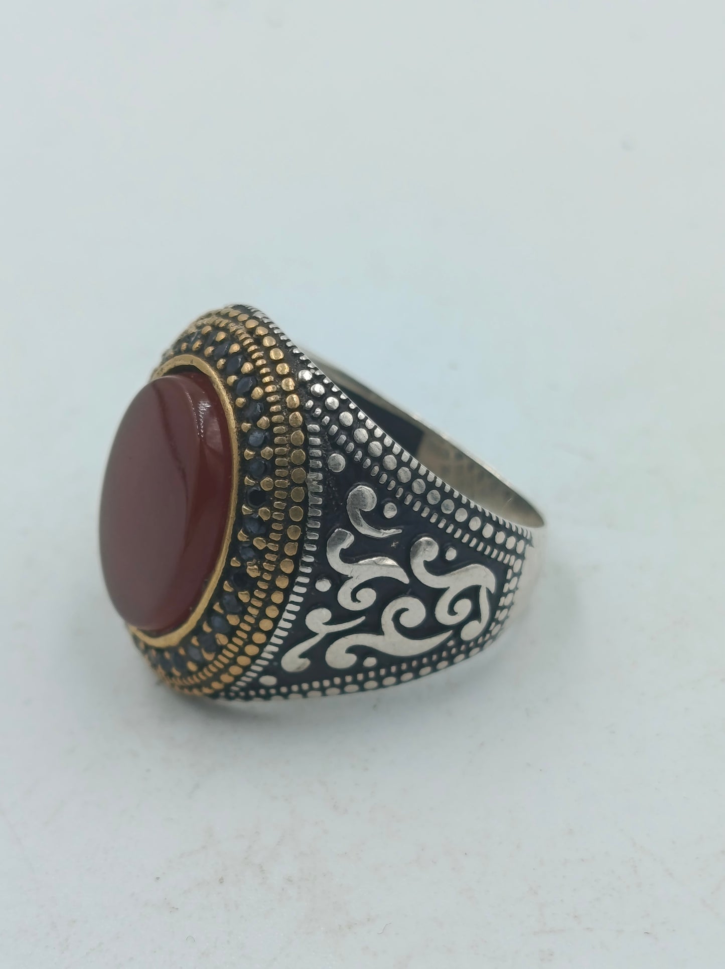 925 Silber Herrenring Roter Stein Antik Orientalisch Gr63 Massiv Schmuck