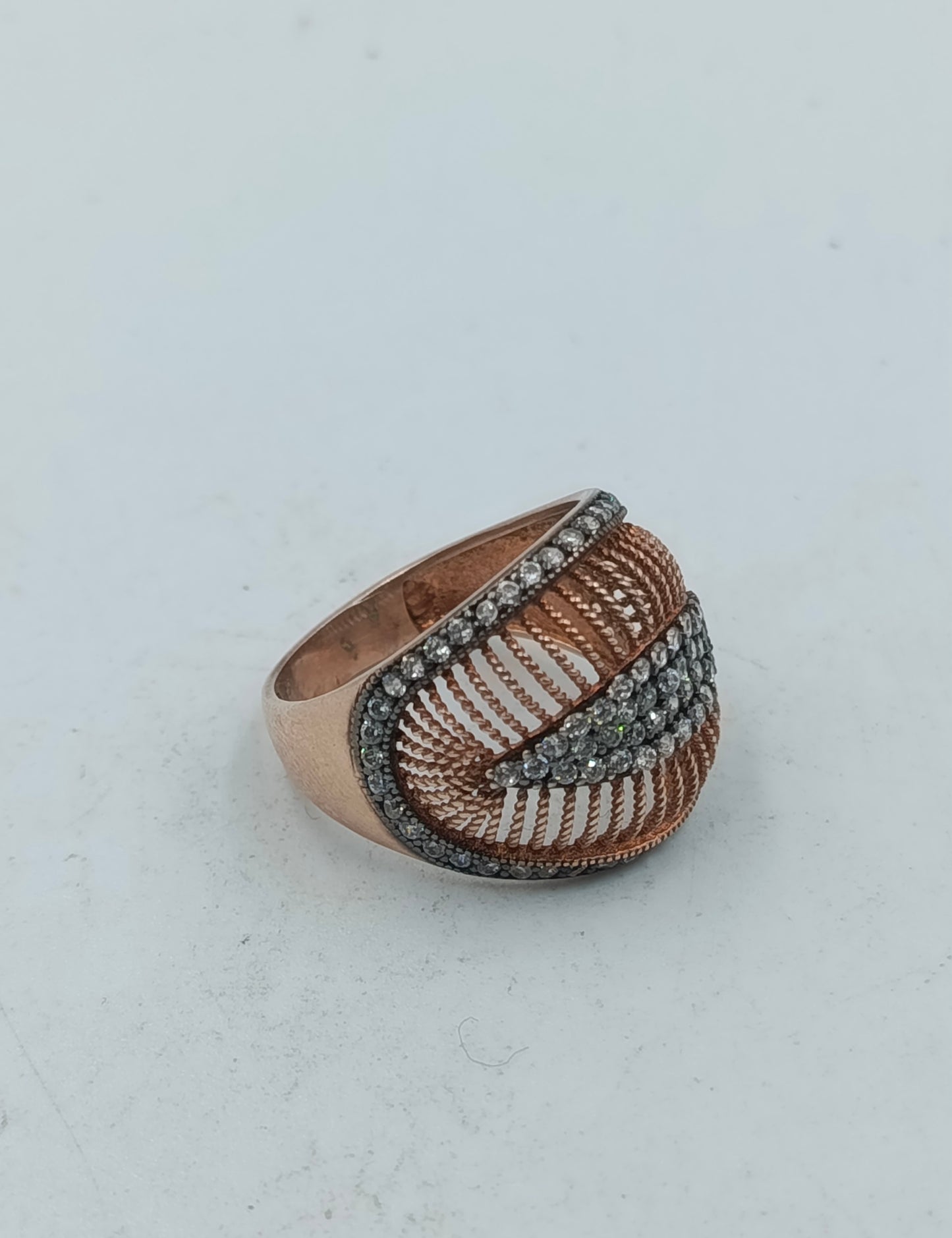 925 Silber Damenring Roségold Zirkonia Elegant Glitzer Gr55 Schmuck