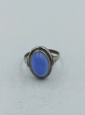 835 Silber Damenring mit Blauem Ovalstein Gr50 Vintage Design