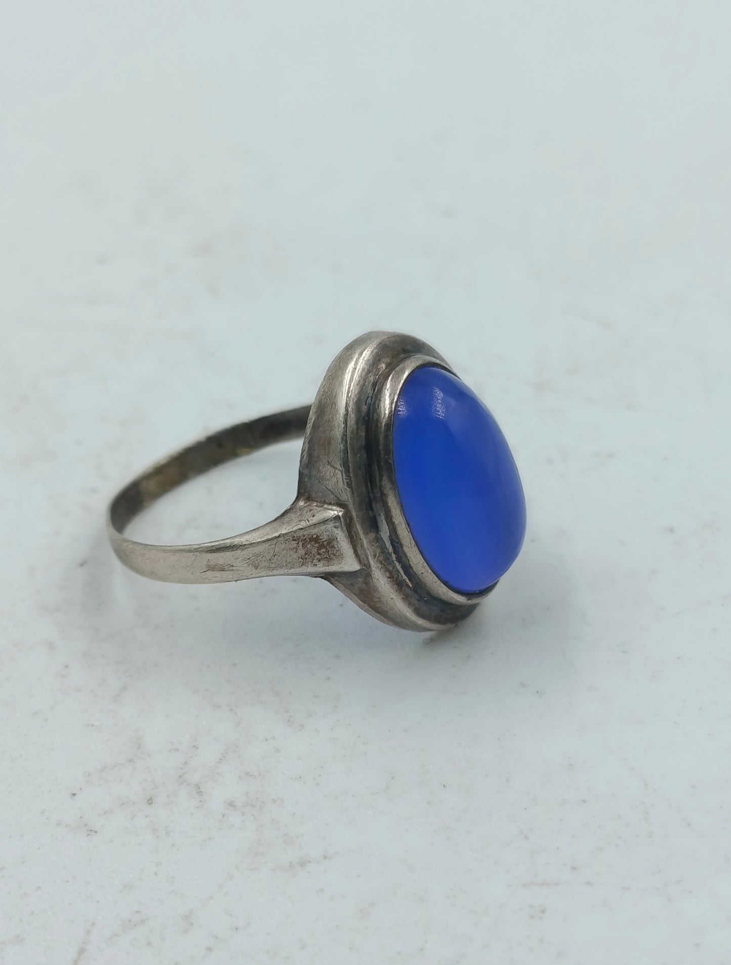 835 Silber Damenring mit Blauem Ovalstein Gr50 Vintage Design