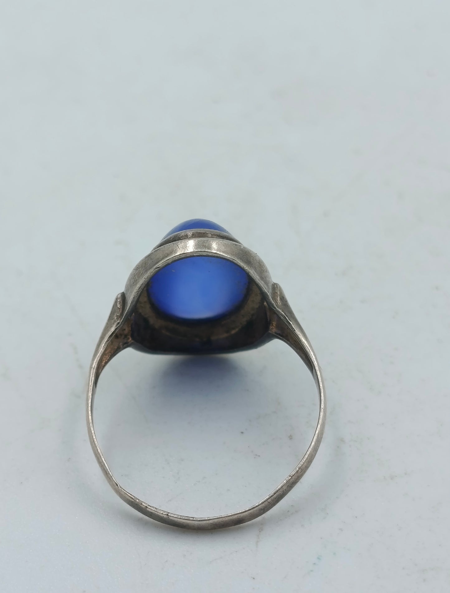 835 Silber Damenring mit Blauem Ovalstein Gr50 Vintage Design