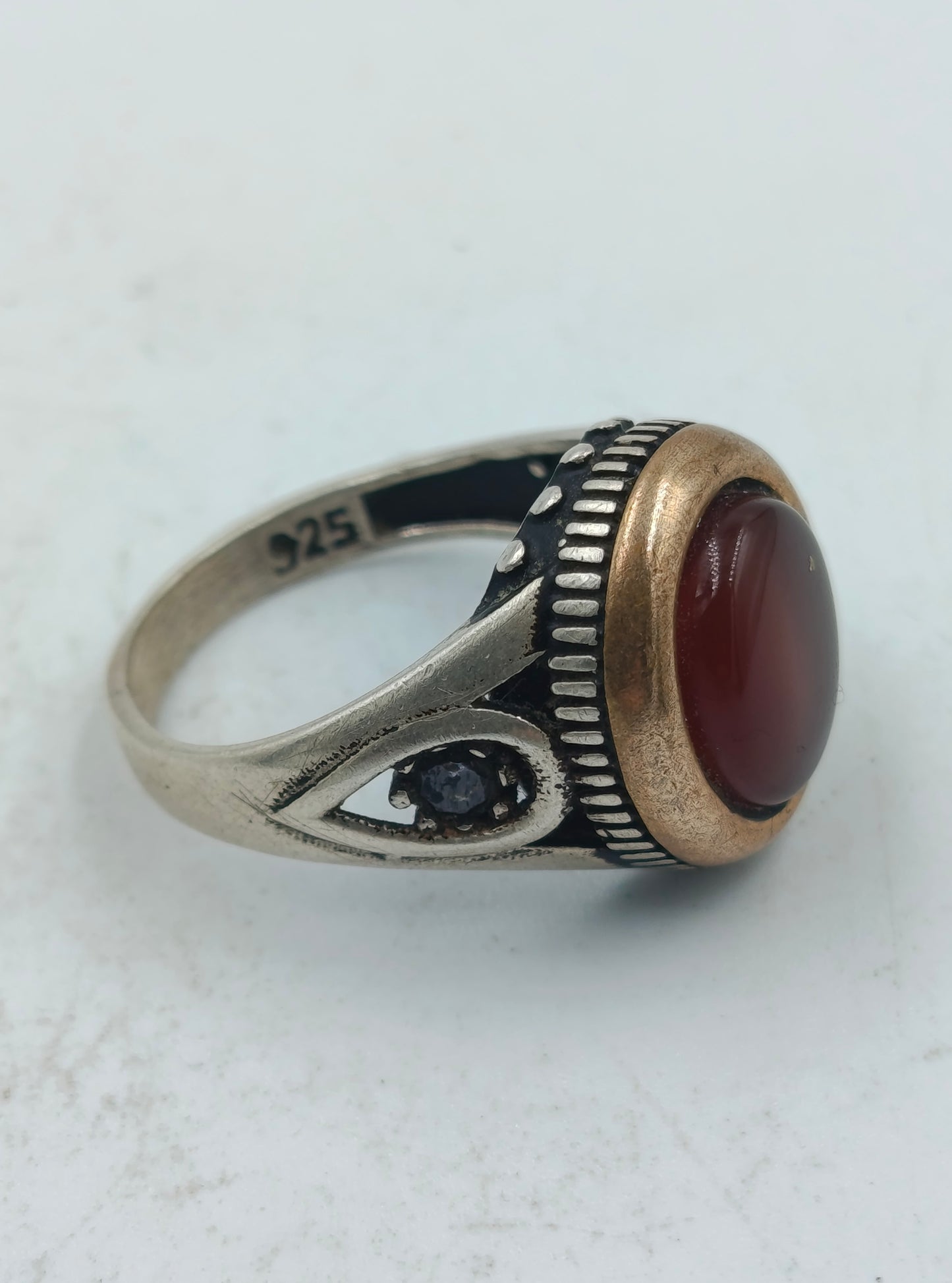 925 Silber Herrenring mit Braunen Stein Antik Design Gr63