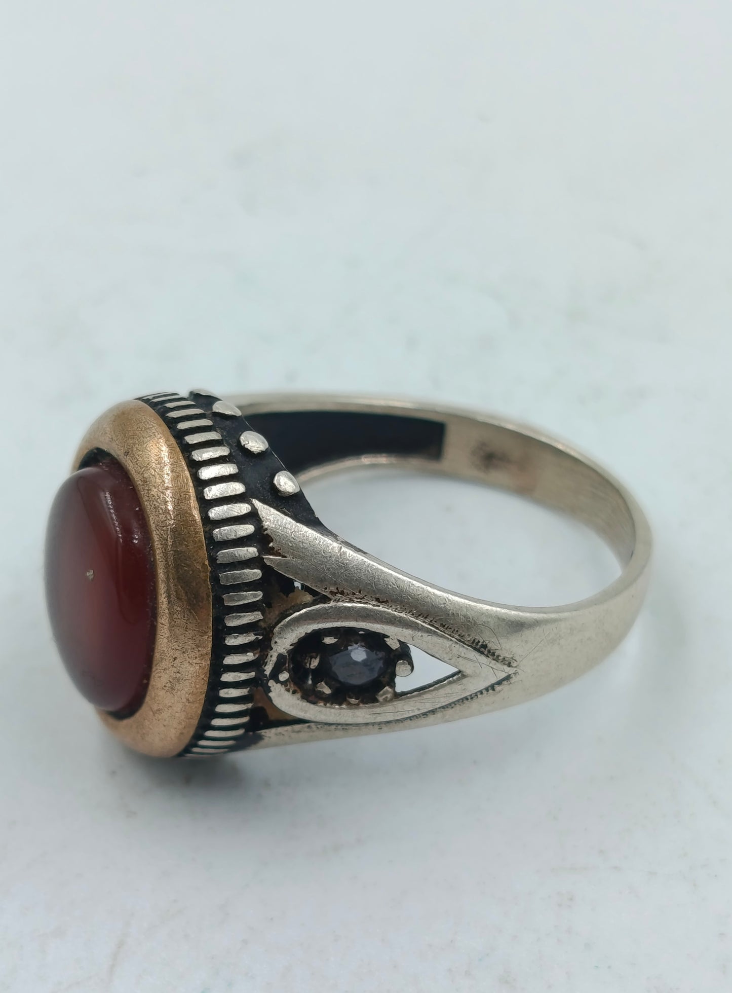 925 Silber Herrenring mit Braunen Stein Antik Design Gr63