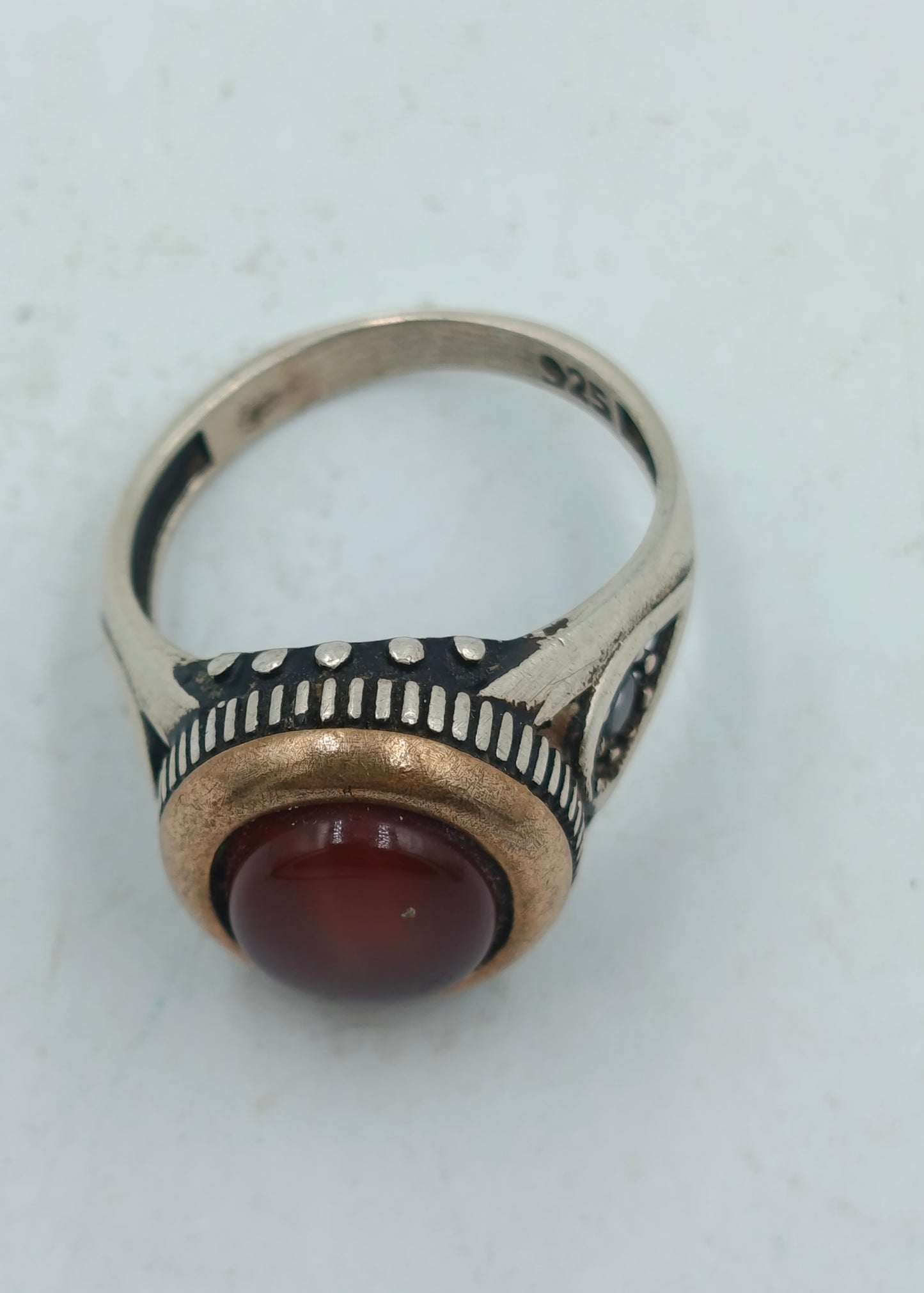 925 Silber Herrenring mit Braunen Stein Antik Design Gr63