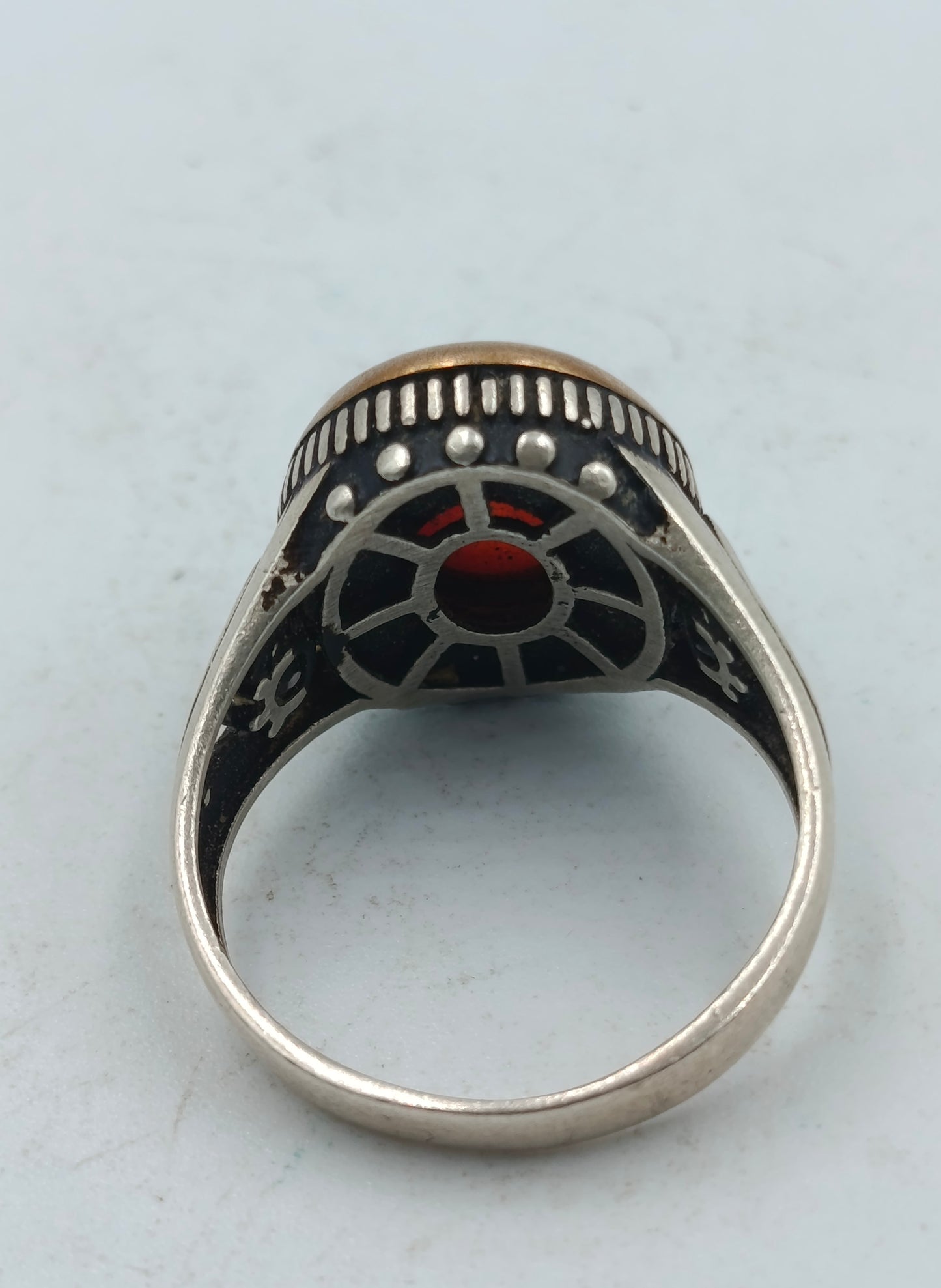 925 Silber Herrenring mit Braunen Stein Antik Design Gr63