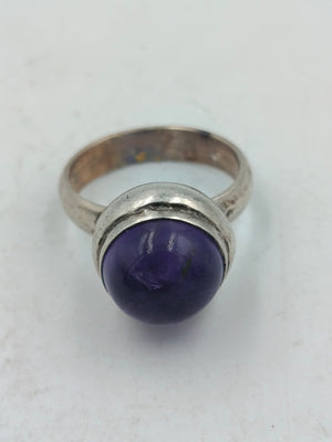 925 Silber Damenring mit Violettem Cabochonstein Gr57