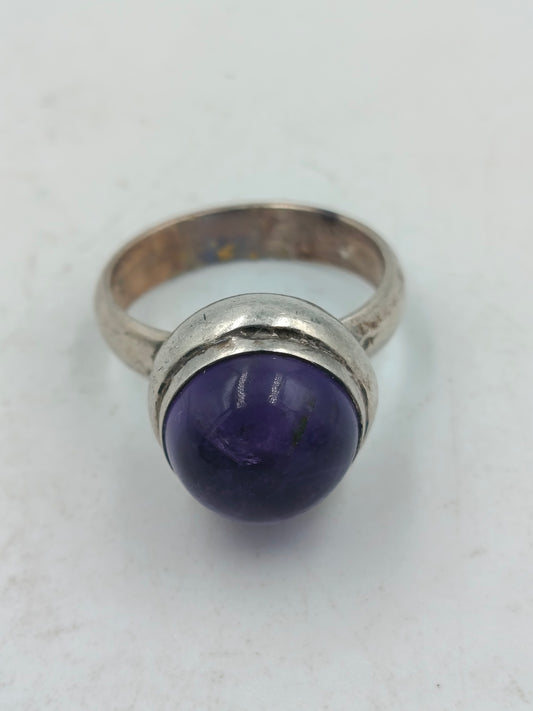 925 Silber Damenring mit Violettem Cabochonstein Gr57