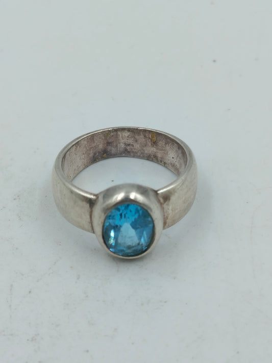 925 Silber Damenring mit Hellblauem Stein Gr57 Klassisches Design
