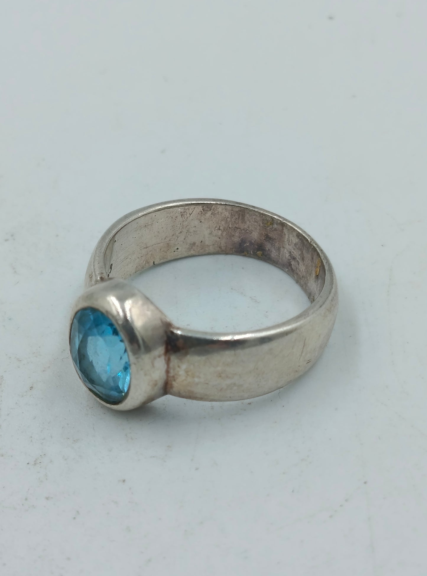 925 Silber Damenring mit Hellblauem Stein Gr57 Klassisches Design