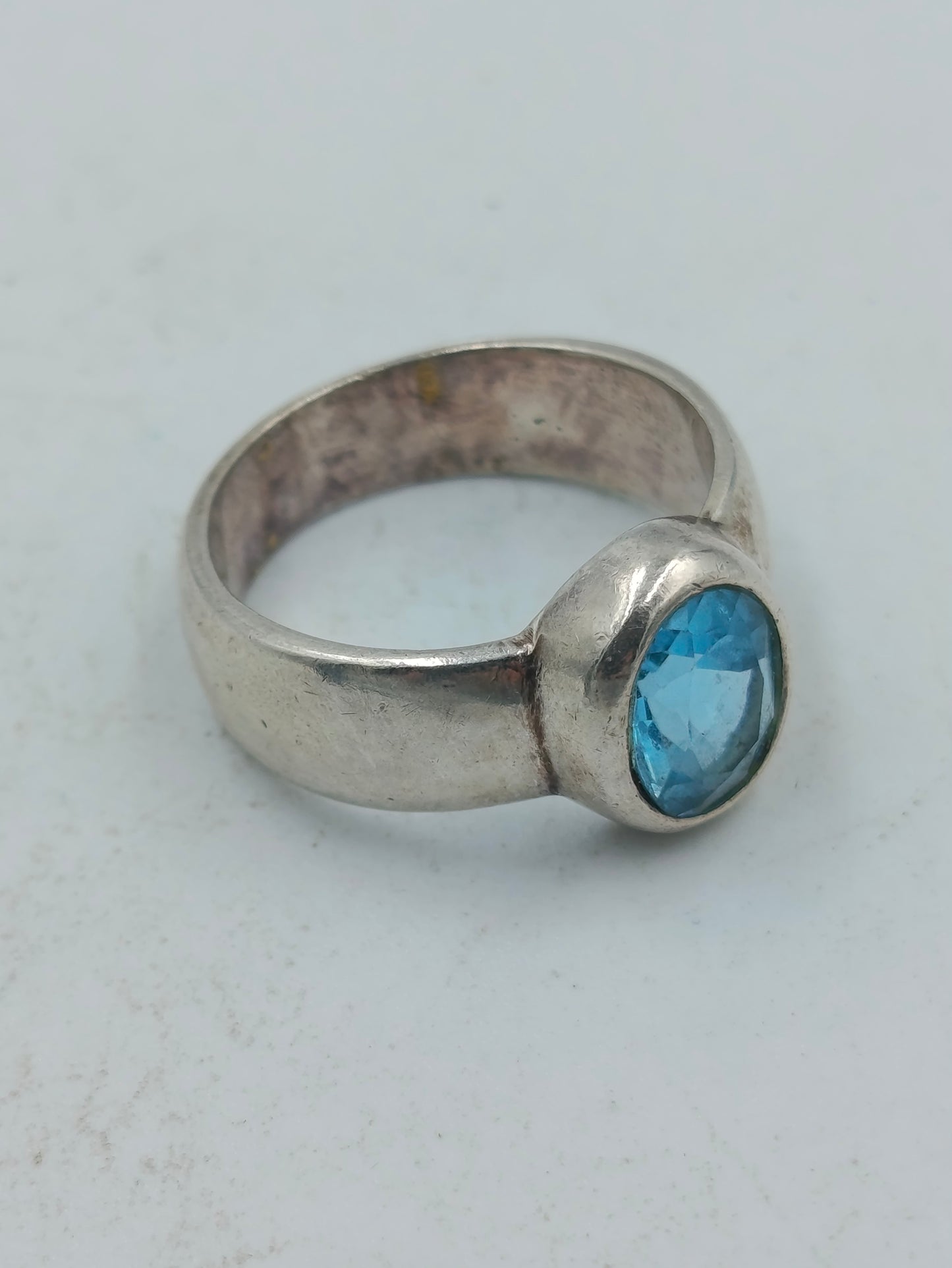 925 Silber Damenring mit Hellblauem Stein Gr57 Klassisches Design