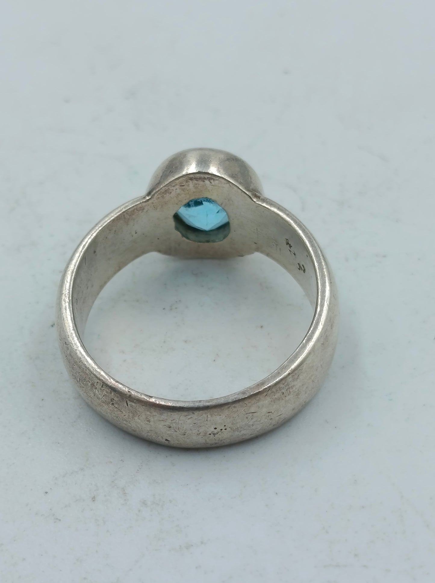 925 Silber Damenring mit Hellblauem Stein Gr57 Klassisches Design