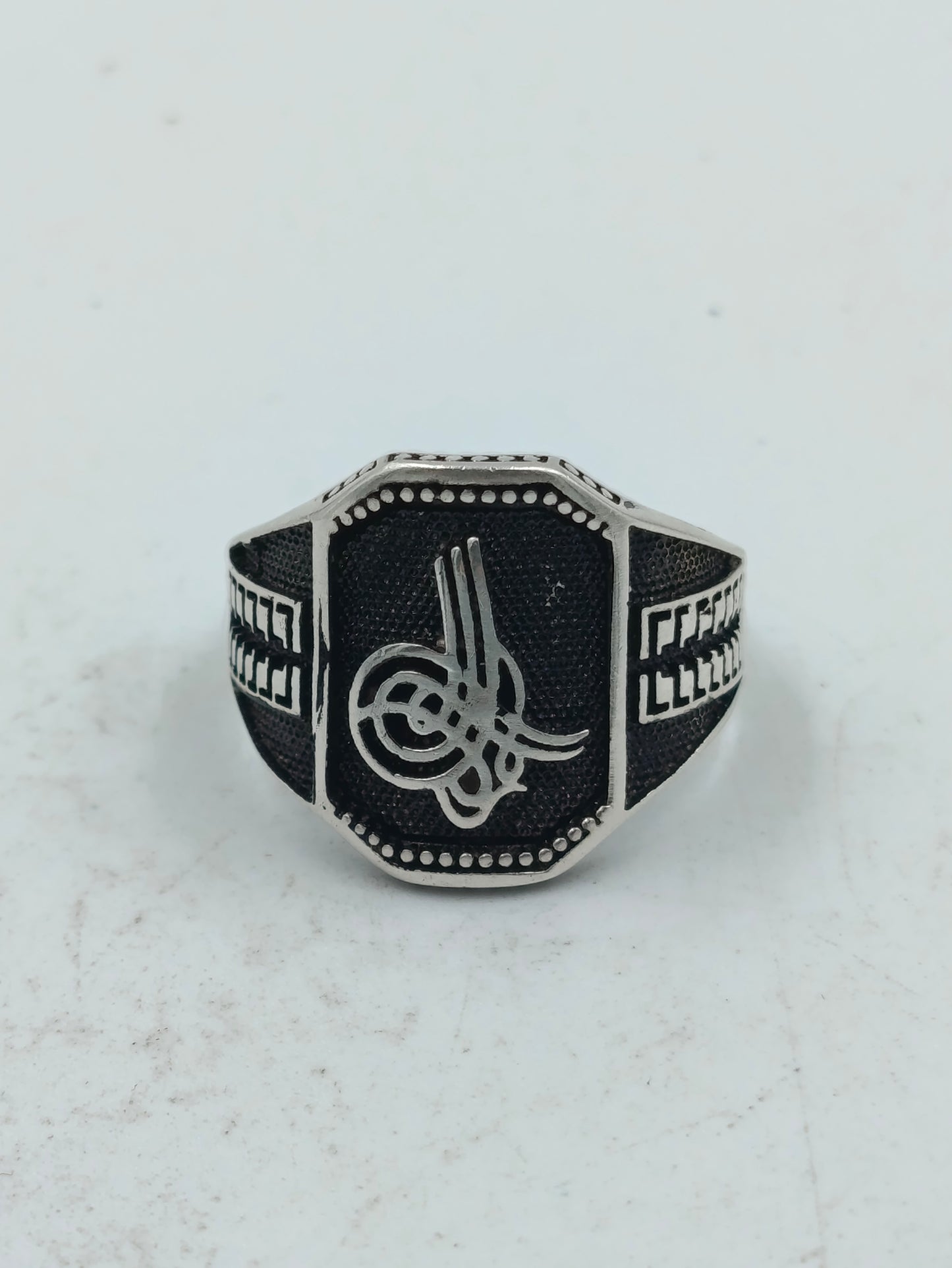925 Silber Herrenring mit Tughra Gravur Schwarzes Design Gr66