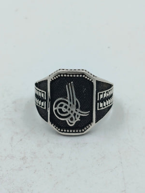 925 Silber Herrenring mit Tughra Gravur Schwarzes Design Gr66