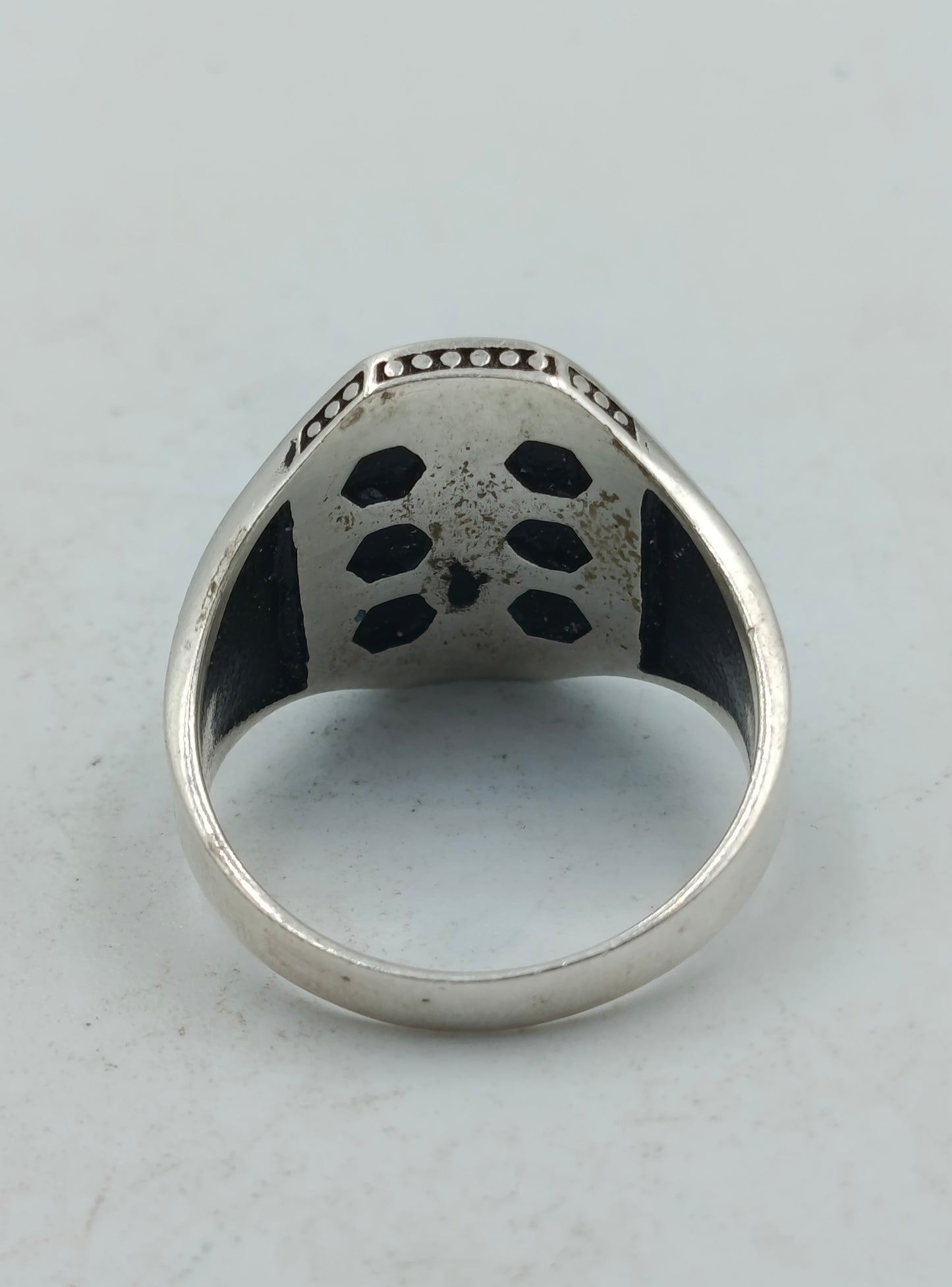 925 Silber Herrenring mit Tughra Gravur Schwarzes Design Gr66