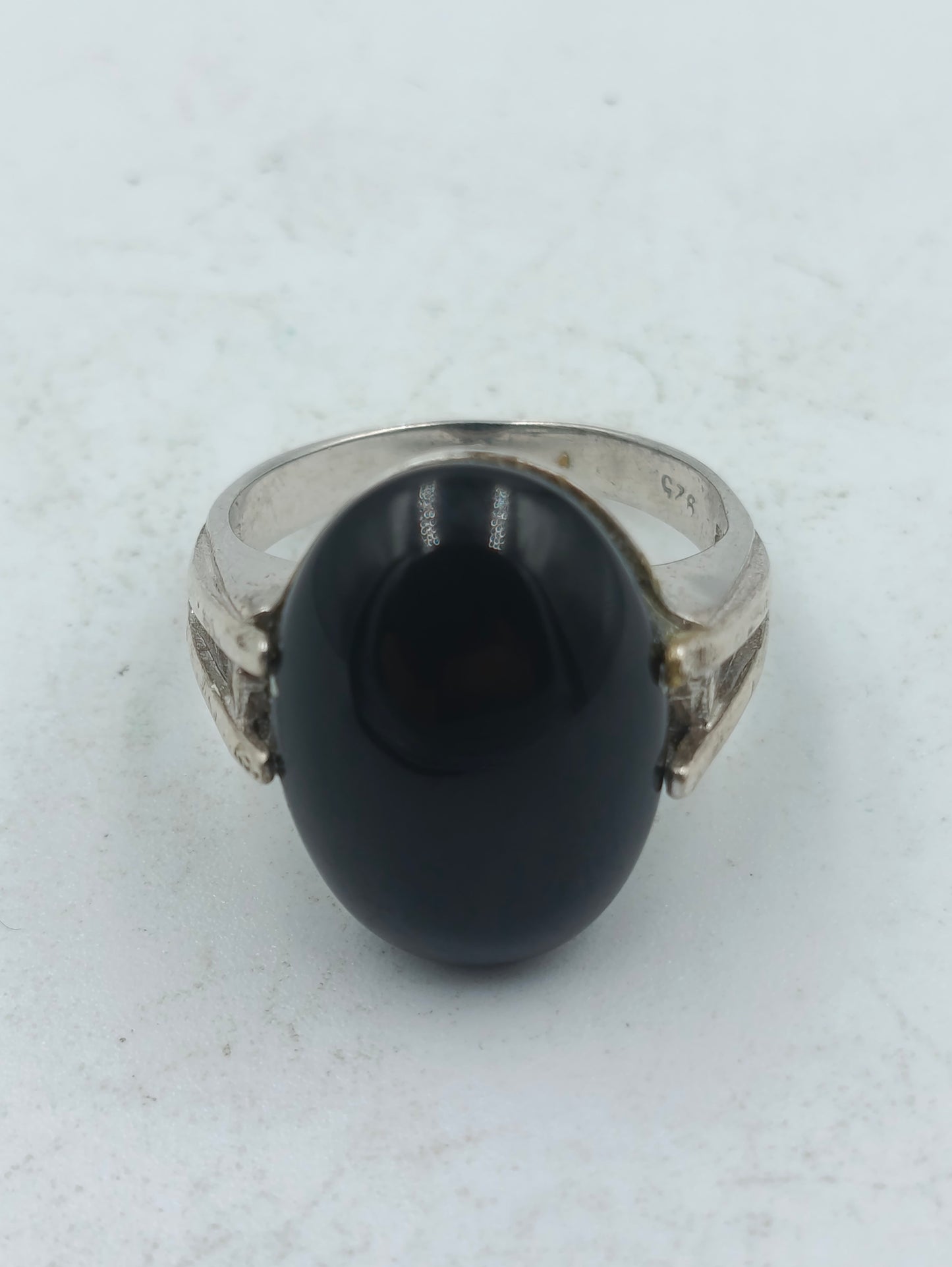 925 Silber Damenring mit Schwarzem Onyx Oval Gr54 Klassisch Elegant