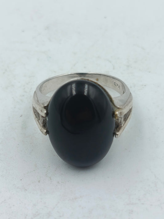 925 Silber Damenring mit Schwarzem Onyx Oval Gr54 Klassisch Elegant