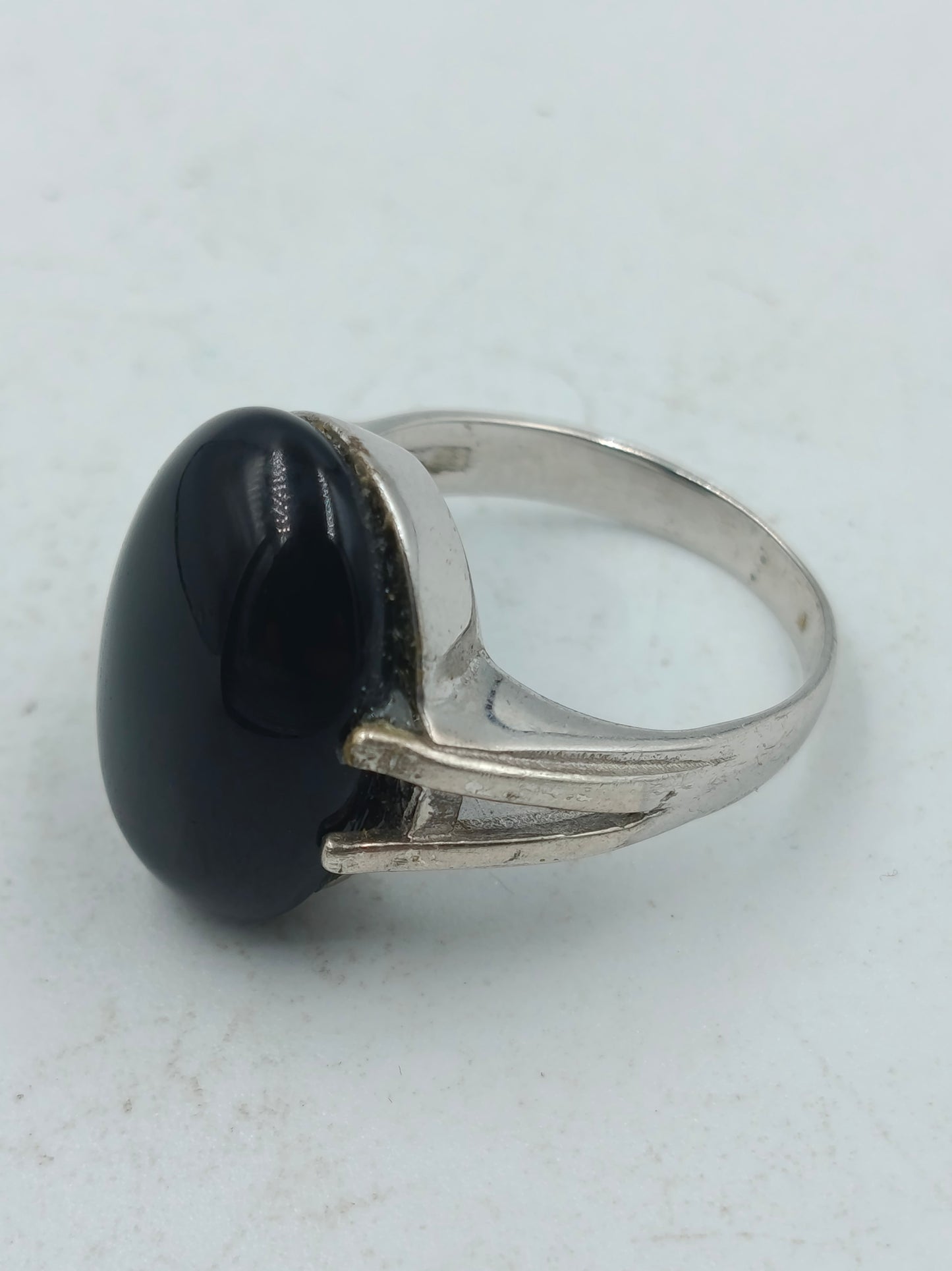 925 Silber Damenring mit Schwarzem Onyx Oval Gr54 Klassisch Elegant