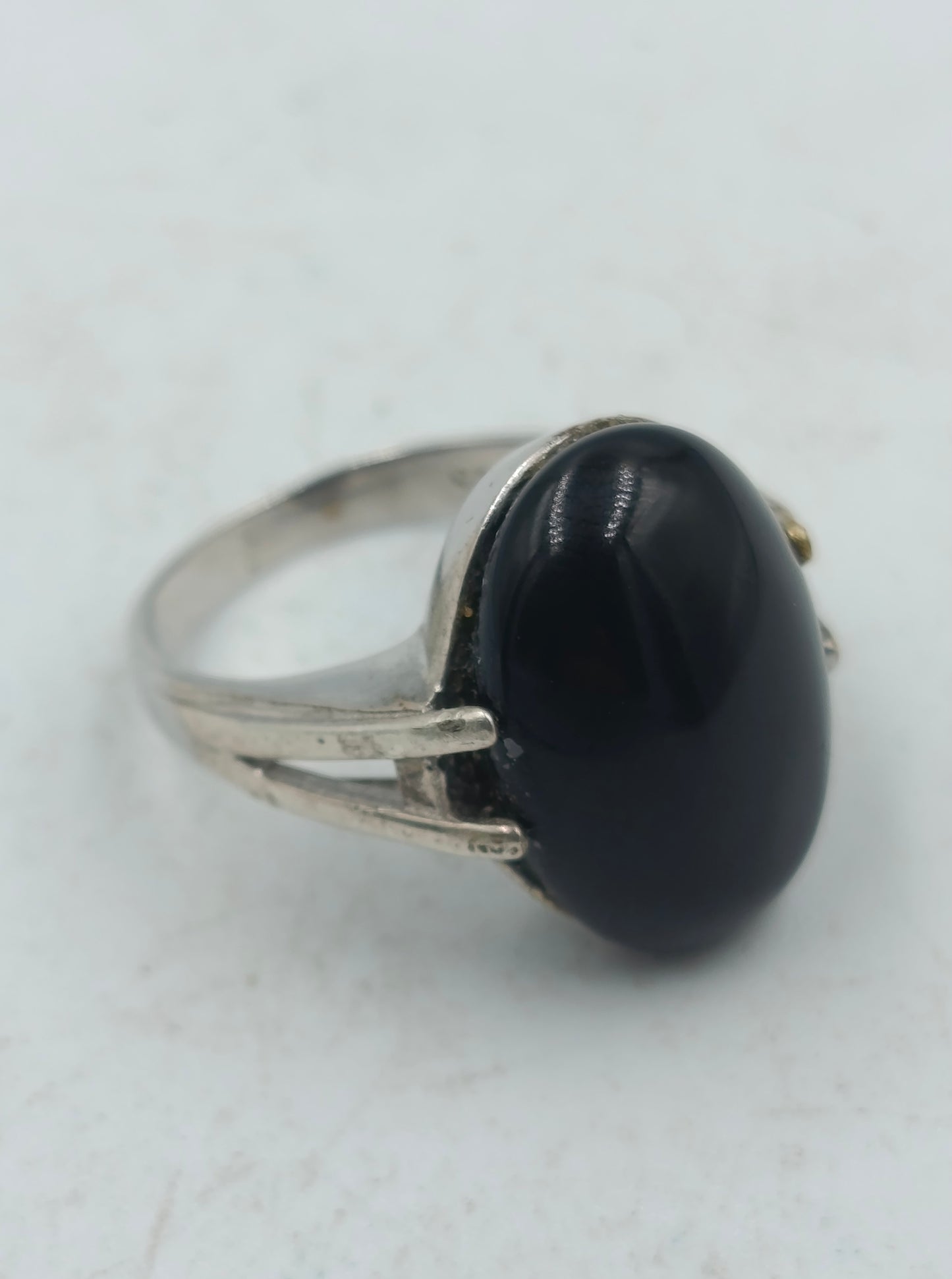 925 Silber Damenring mit Schwarzem Onyx Oval Gr54 Klassisch Elegant
