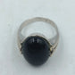925 Silber Damenring mit Schwarzem Onyx Oval Gr54 Klassisch Elegant