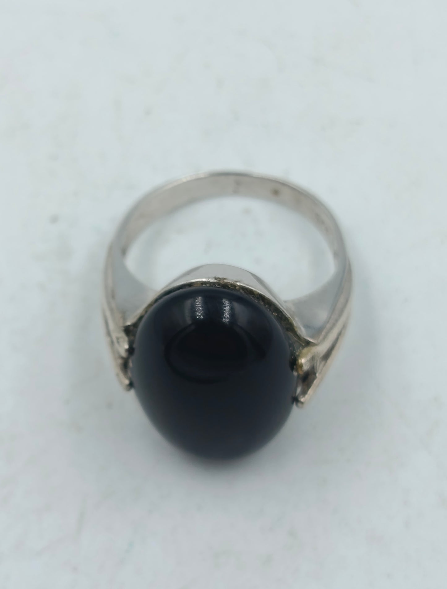 925 Silber Damenring mit Schwarzem Onyx Oval Gr54 Klassisch Elegant