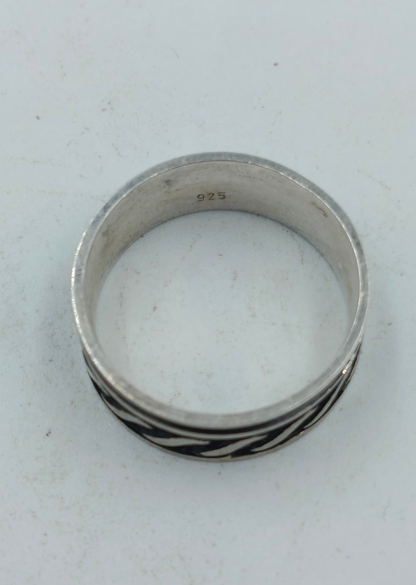 925 Silber Herrenring mit Schwarzem Muster Gr62 Klassisch Schlicht