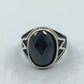 925 Silber Herrenring mit Schwarzem Facettierten Stein Gr65 Modern Elegant