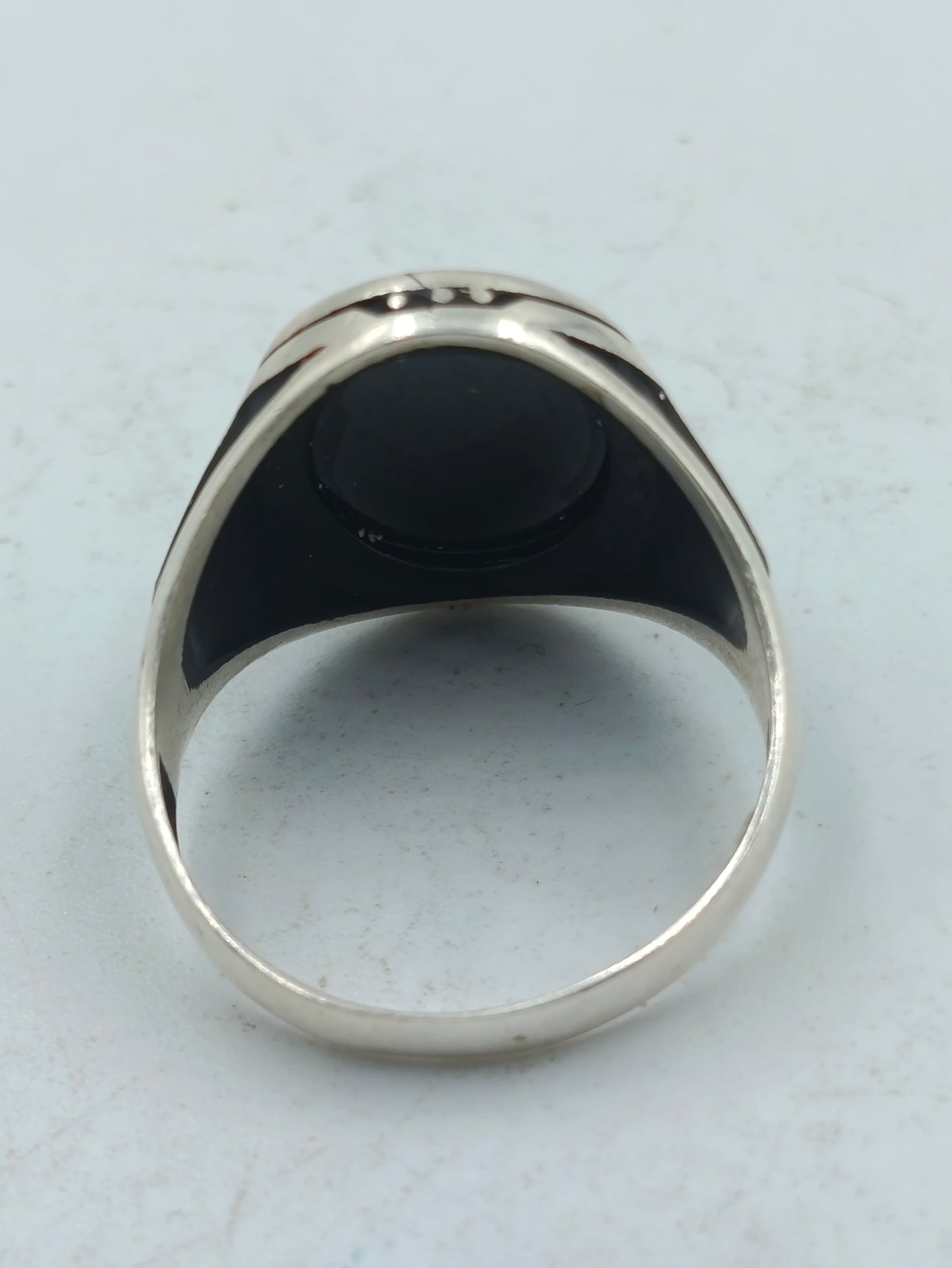 925 Silber Herrenring mit Schwarzem Facettierten Stein Gr65 Modern Elegant