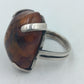 925 Silber Ring mit großem Bernstein Modern Handgefertigt