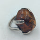925 Silber Ring mit großem Bernstein Modern Handgefertigt