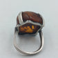 925 Silber Ring mit großem Bernstein Modern Handgefertigt