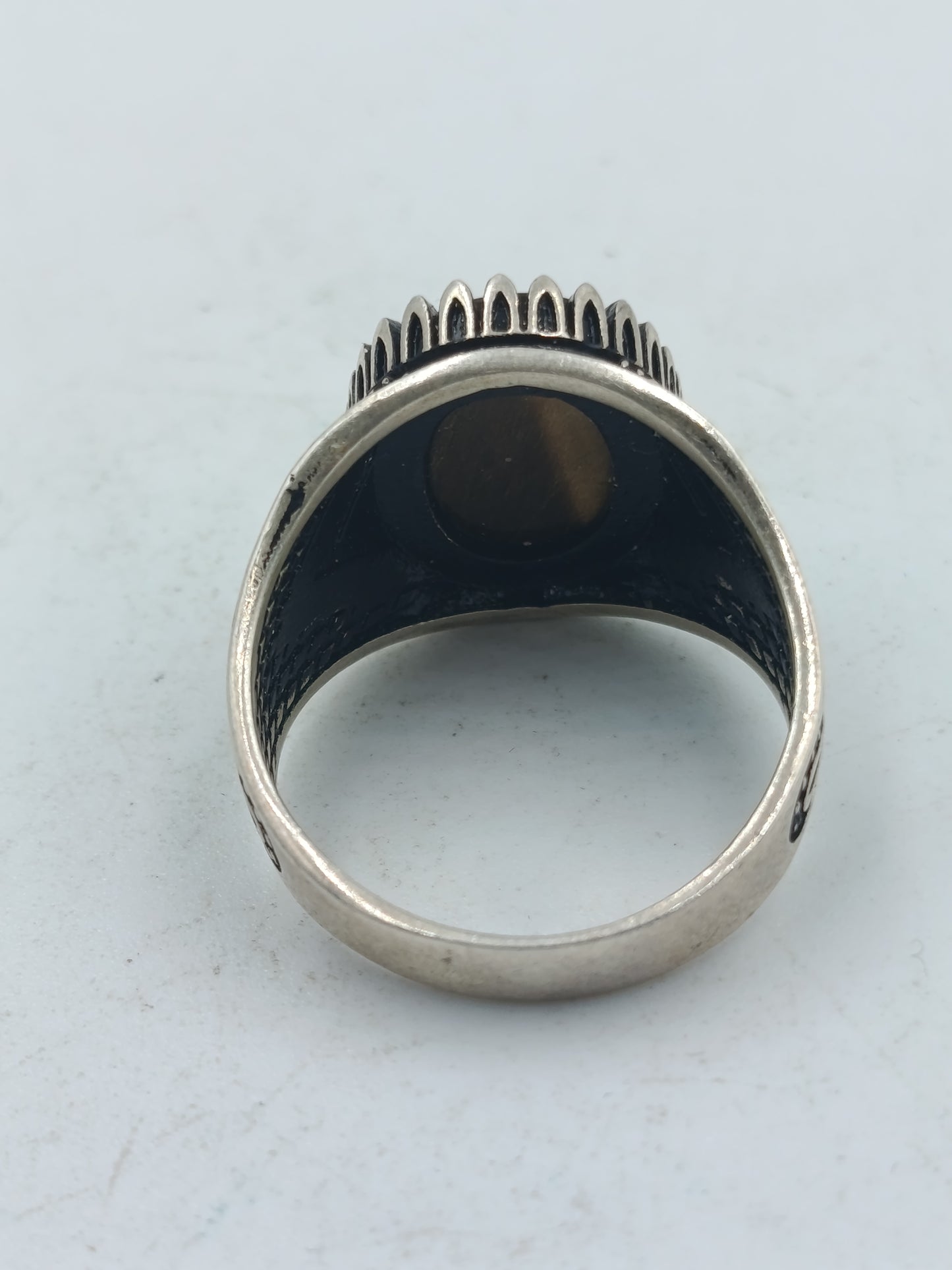 925 Silber Ring Tigerauge Orientalisch Vintage Verziert Gr 65