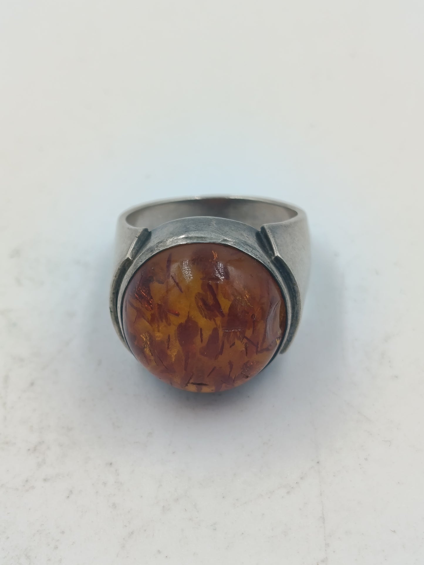 800 Silber Ring Mit Bernstein Cabochon Vintage Handarbeit