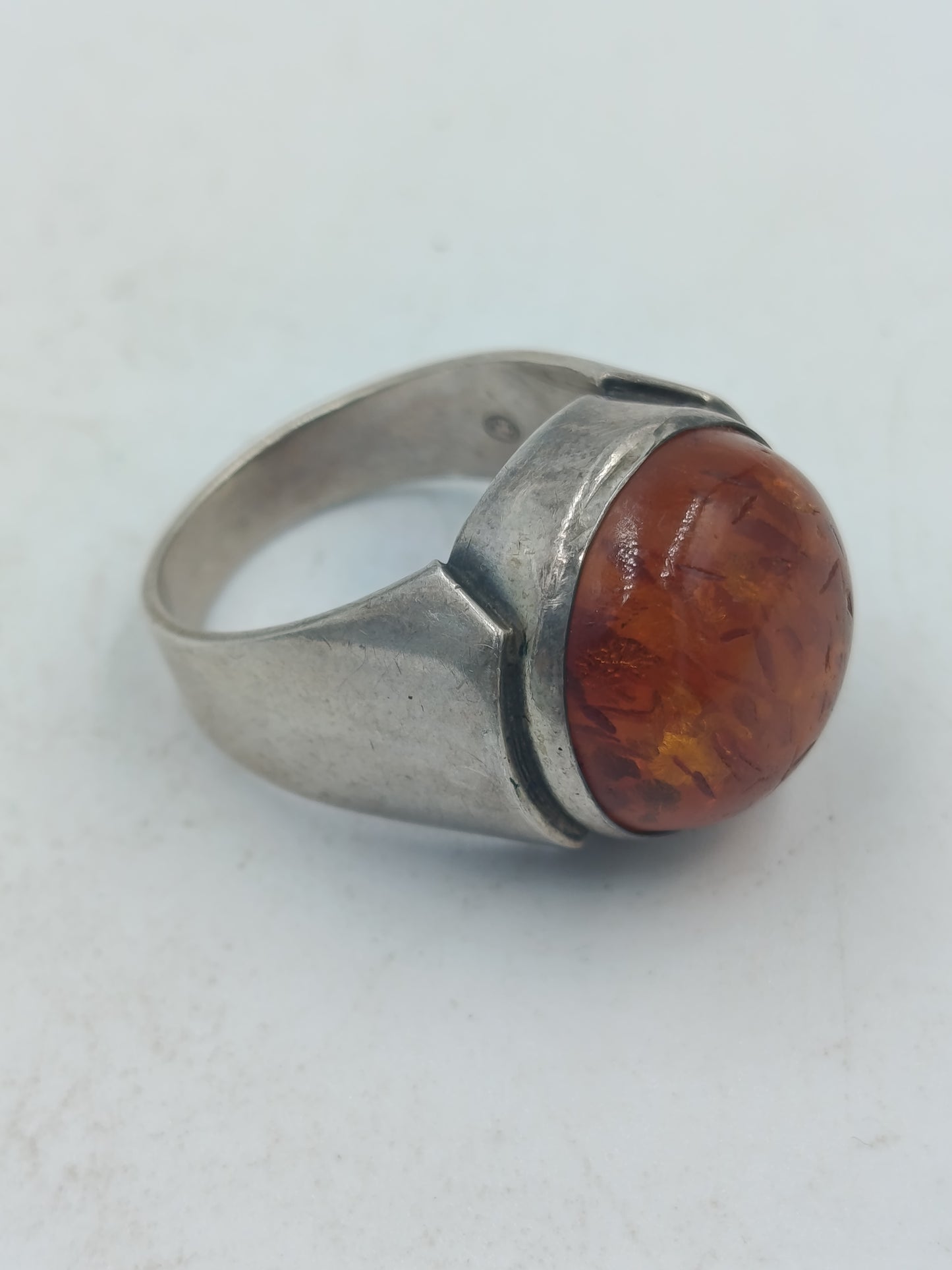 800 Silber Ring Mit Bernstein Cabochon Vintage Handarbeit