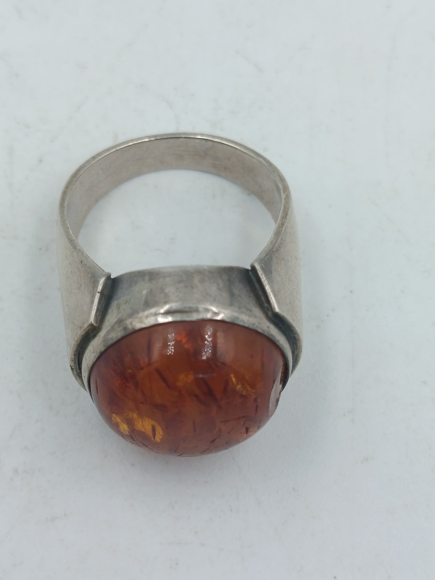 800 Silber Ring Mit Bernstein Cabochon Vintage Handarbeit