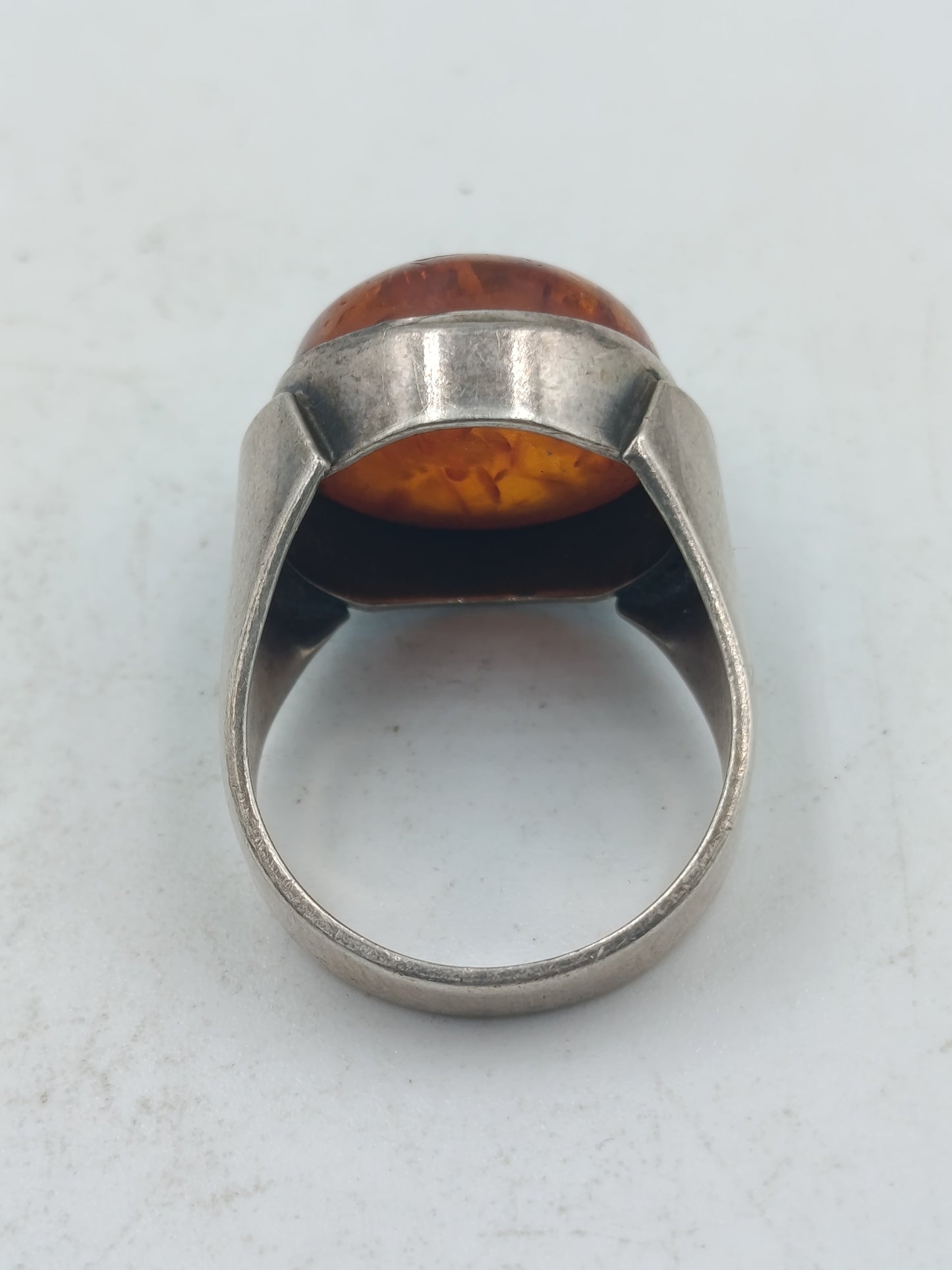 800 Silber Ring Mit Bernstein Cabochon Vintage Handarbeit