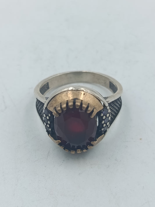 925 Silber Ring Herren Rotstein Bicolor Vintage Look