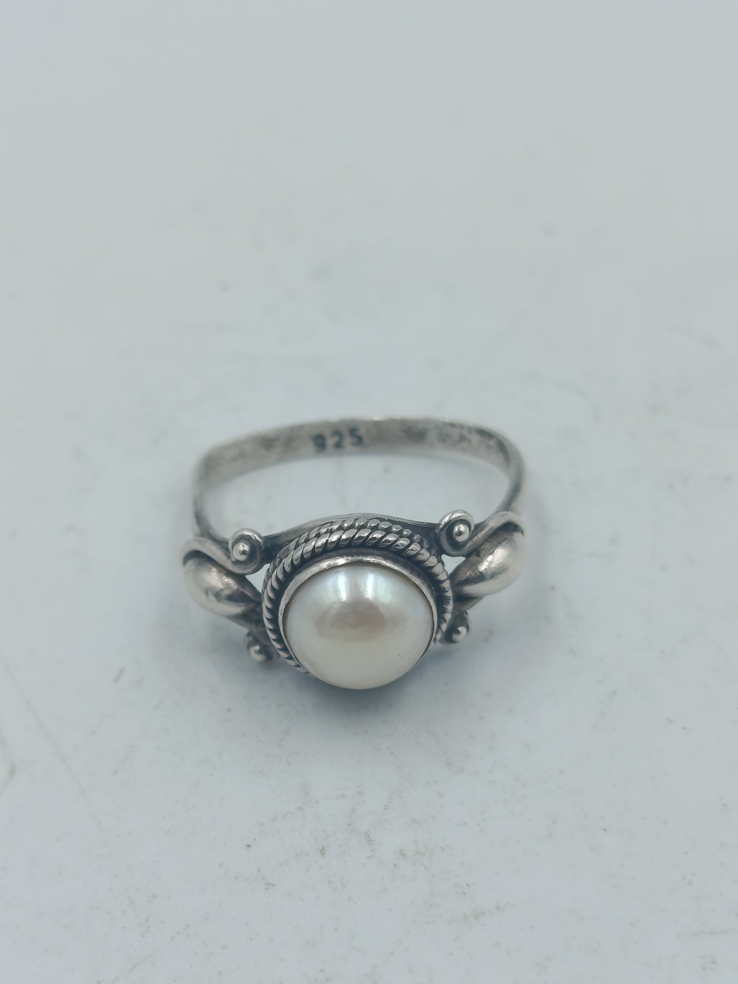 925 Silber Ring Perle Filigran Vintage Damen Gr51