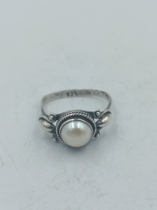 925 Silber Ring Perle Filigran Vintage Damen Gr51