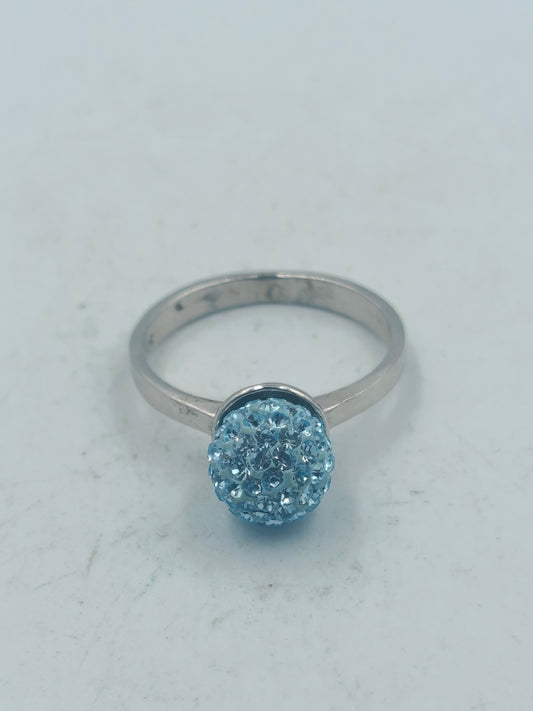 925 Silber Ring Blau Kristallkugel Funkelnd Modern Gr55