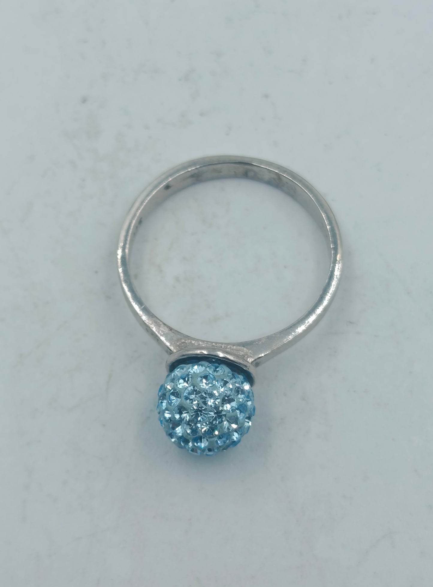 925 Silber Ring Blau Kristallkugel Funkelnd Modern Gr55