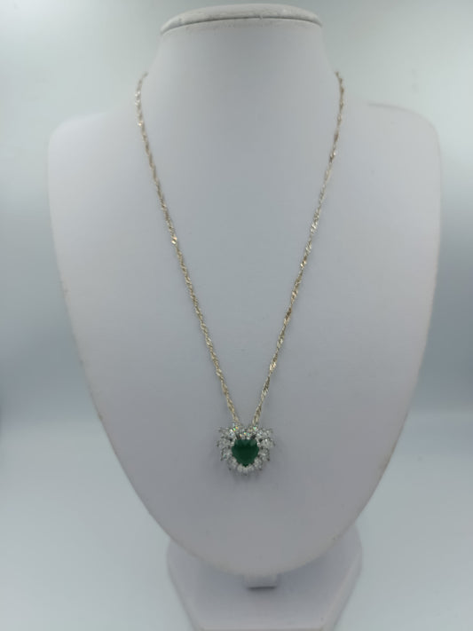 925 Silber Halskette mit grünem Herzstein und Zirkonia