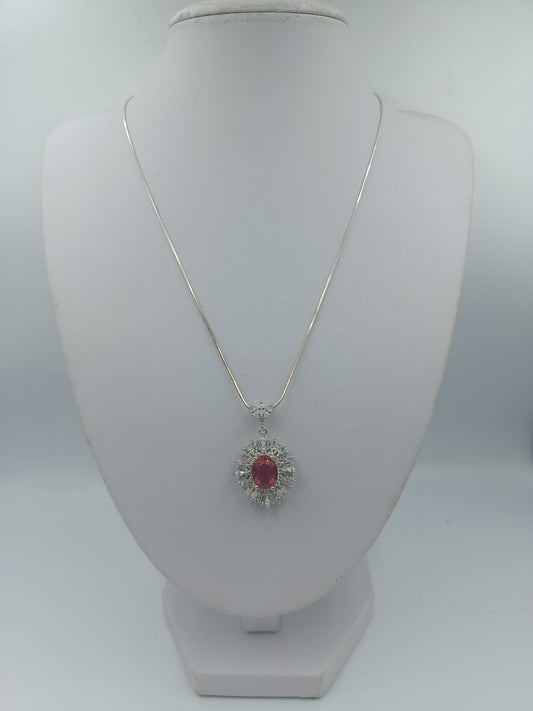 925 Silber Halskette mit rotem Stein und Zirkonia