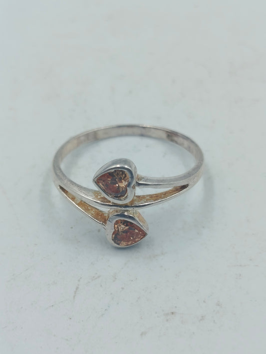 925 Silber Ring mit zwei braunen Herz Steinen