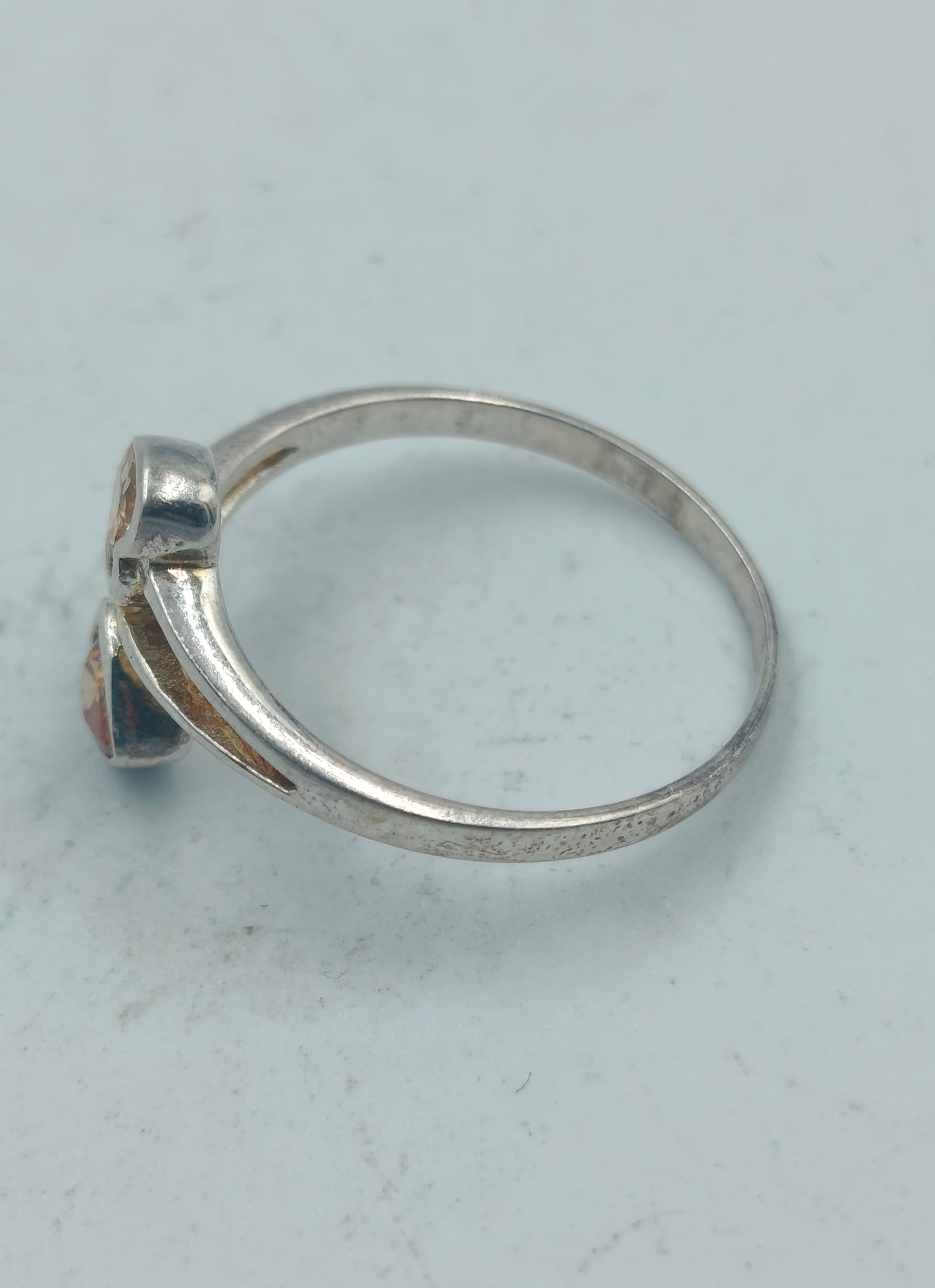 925 Silber Ring mit zwei braunen Herz Steinen