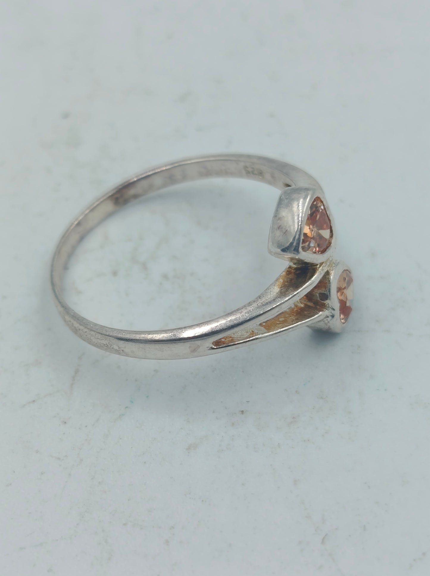 925 Silber Ring mit zwei braunen Herz Steinen