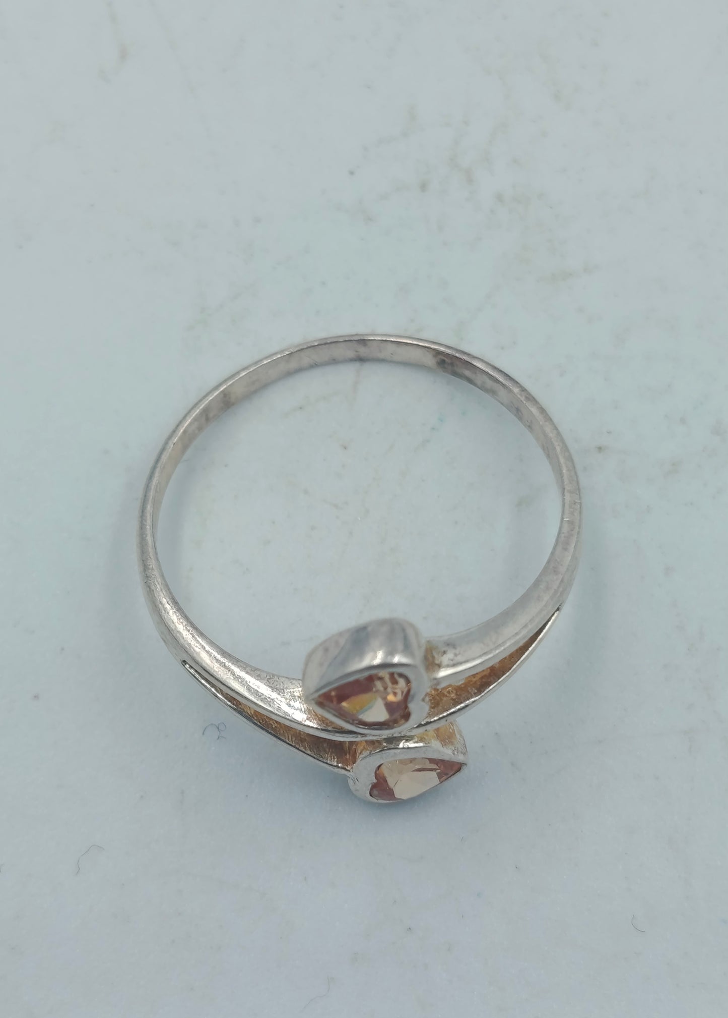 925 Silber Ring mit zwei braunen Herz Steinen