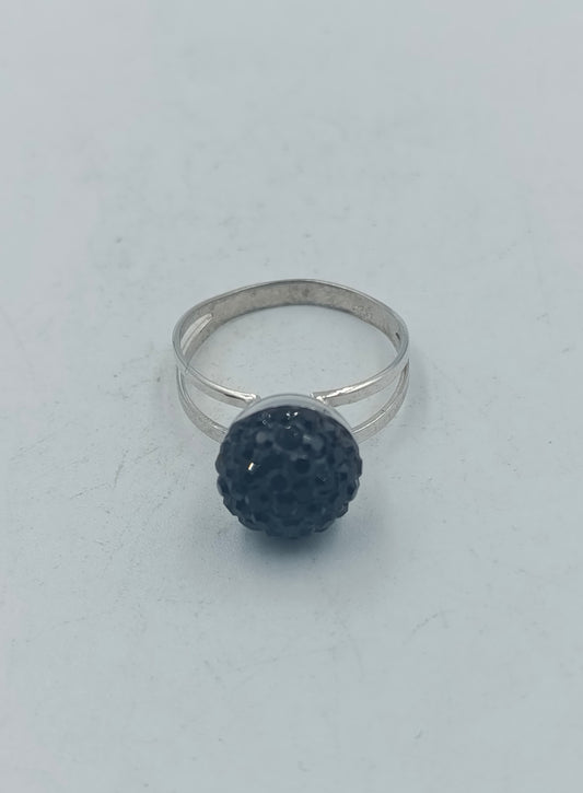 925 Silber Ring mit schwarzer Kristallkugel Größe 53